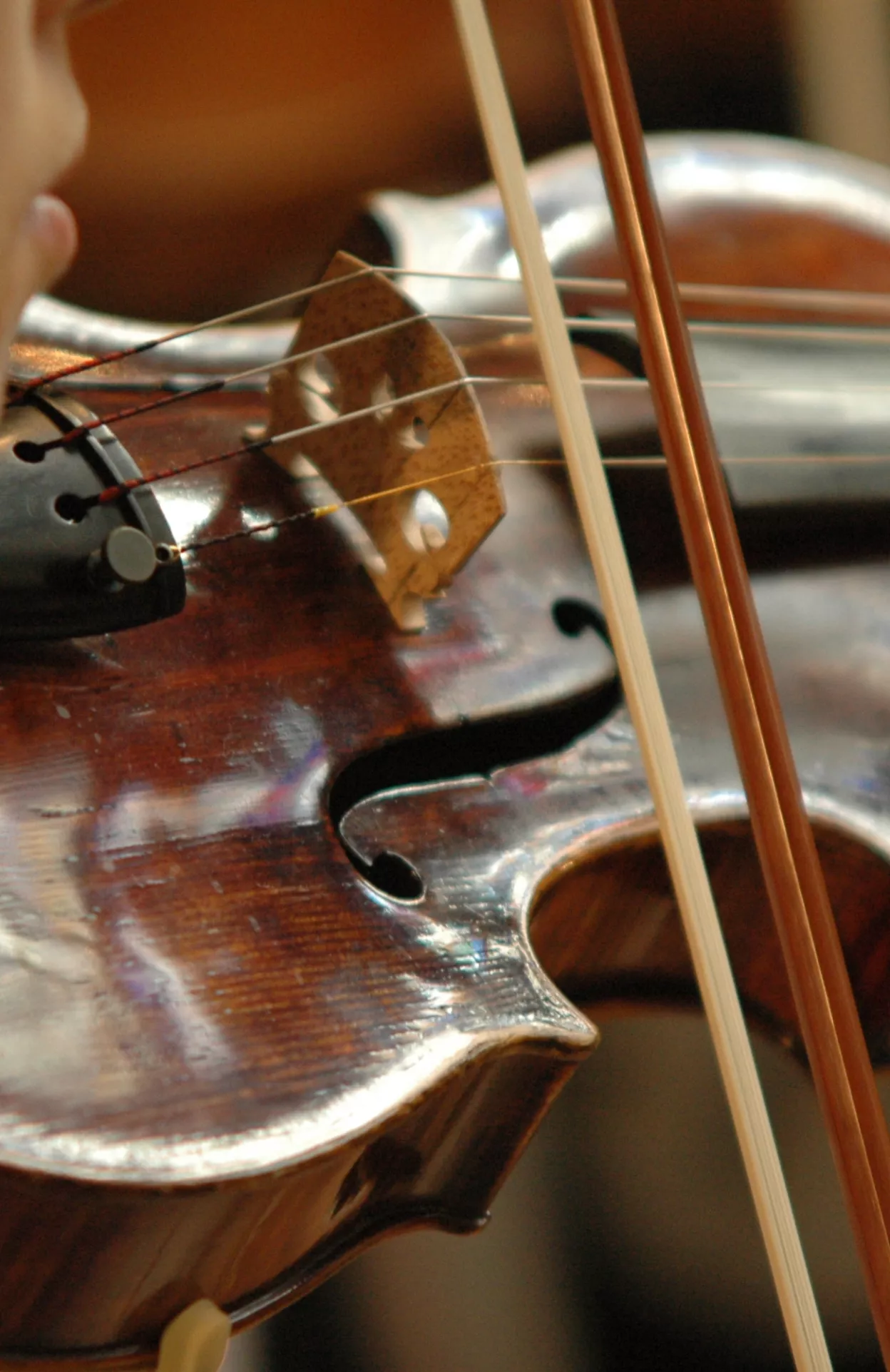 Close up of a violin being played