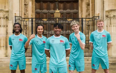 Five footballers from Fitz in Varsity light blue kit